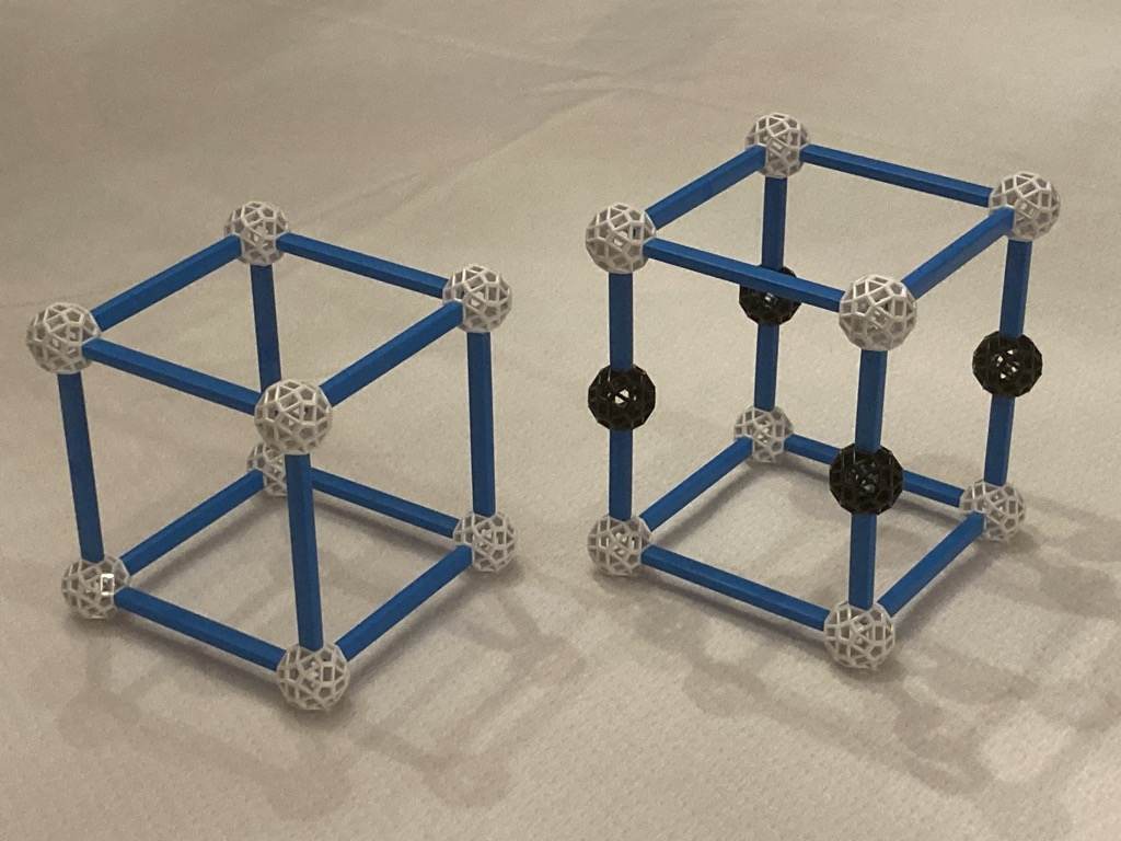 A cube before and after distending the vertical edges